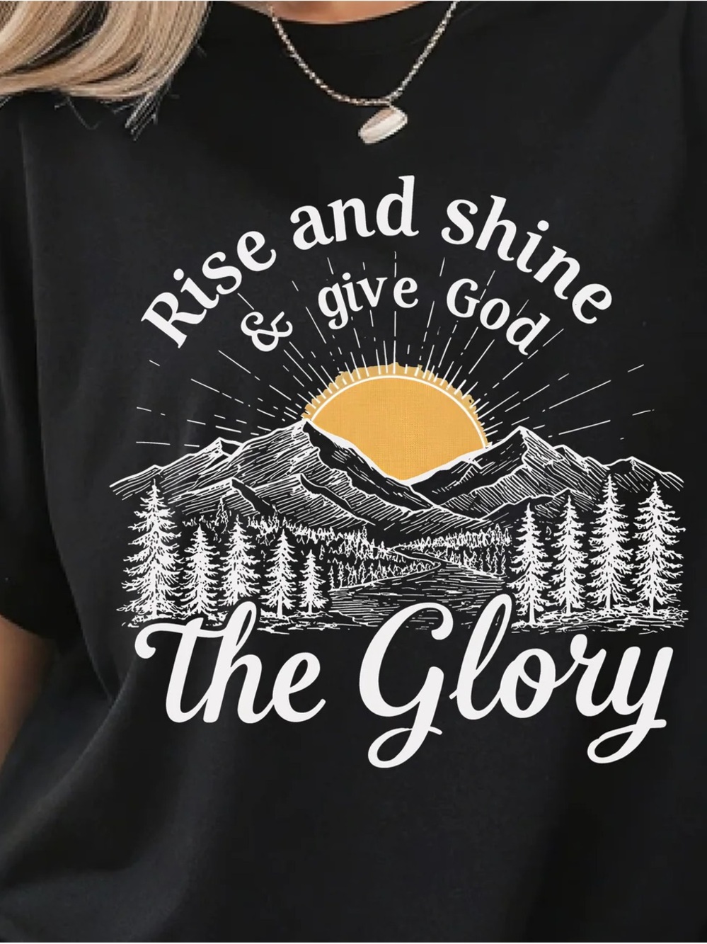 Rise and Shine & Give God The Glory Graphic Tee - Black with Yellow Sun